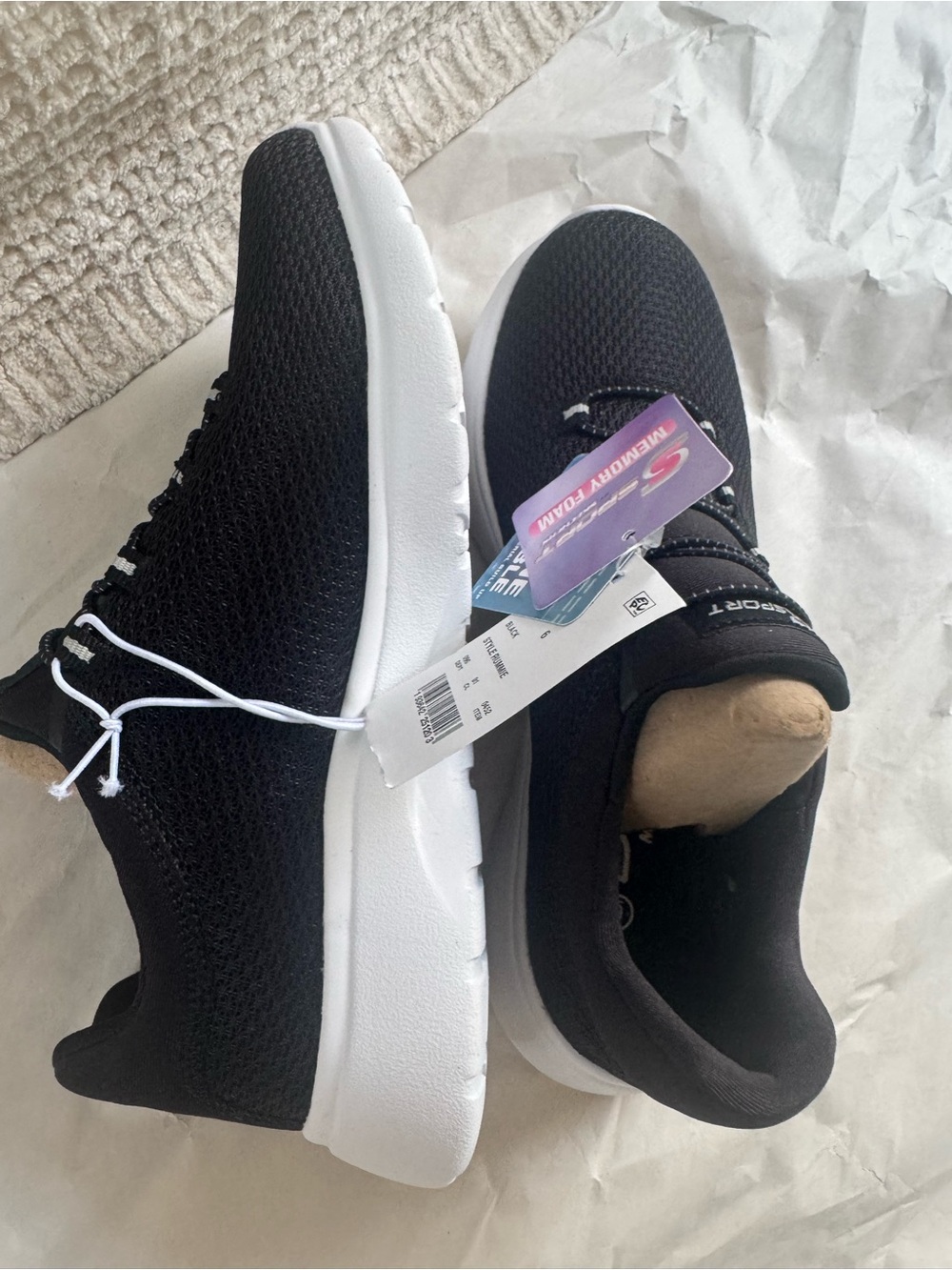 Skechers S Sport Memory Foam Black and Tan Slip-On Sneakers - Picture 7 of 8